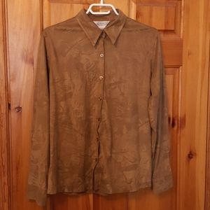 Faux suede pattern button down blouse